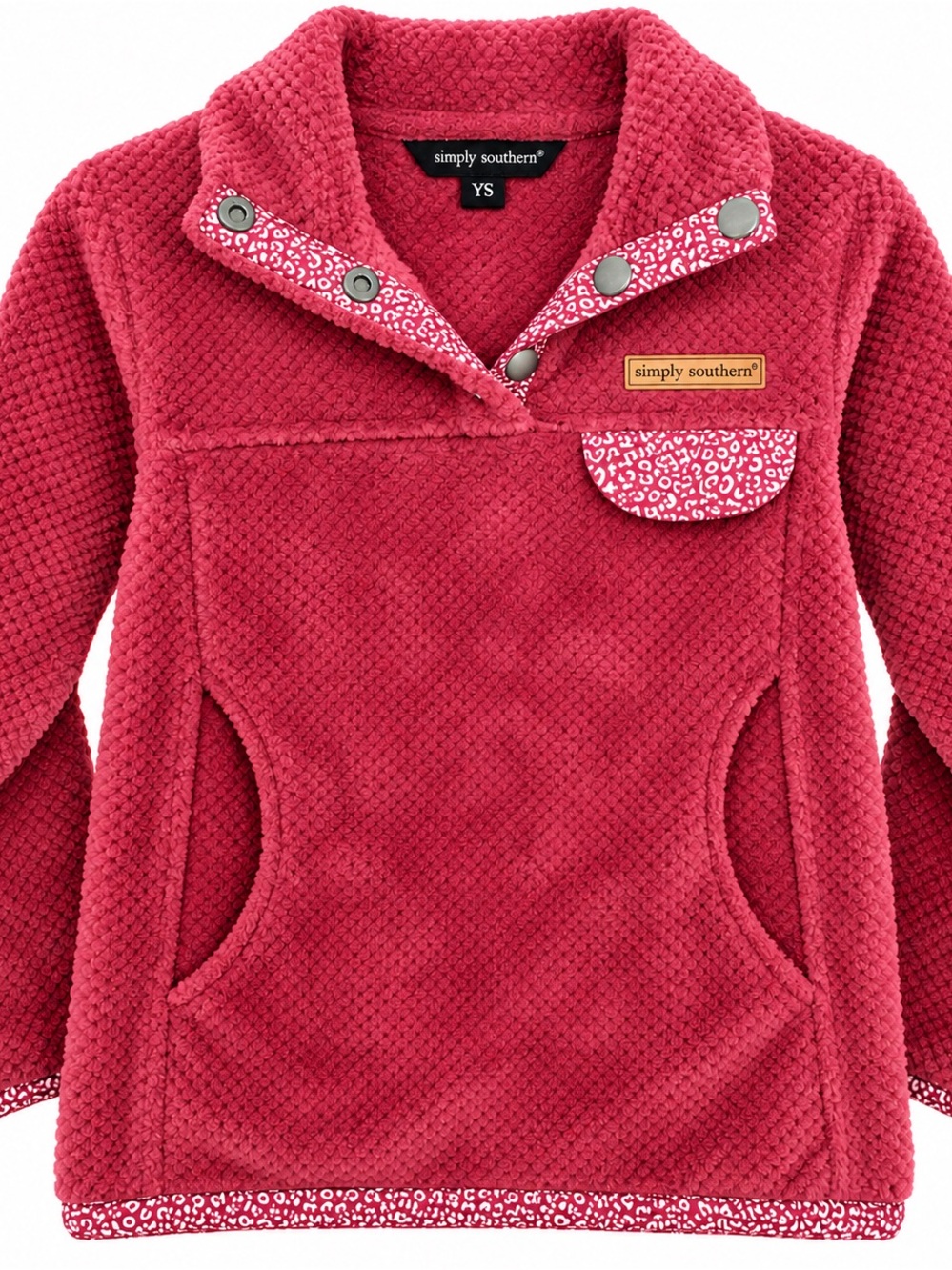Simply Southern Girls Sherpa Pullover Youth Small Pink Snap Fleece